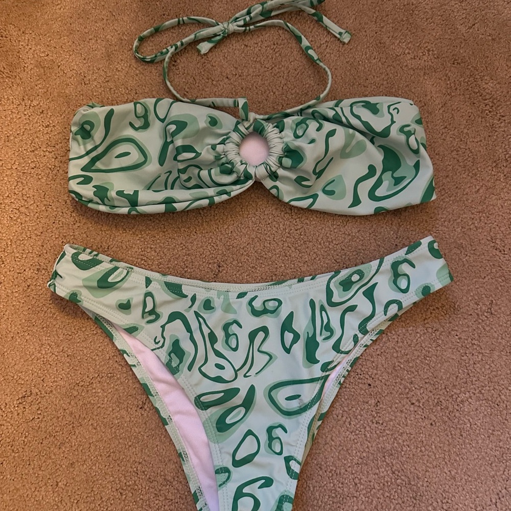 Green Patterned Bikini Set
